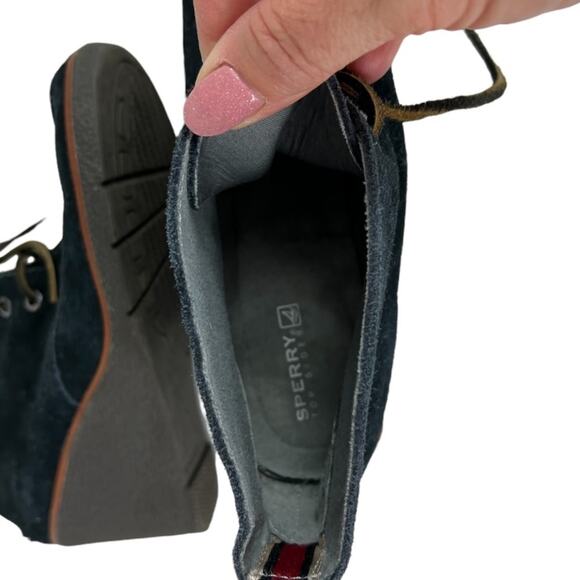 Sperry Top Sider Harlow Navy Suede Lace-up Wedge Bootie Size 8 - Picture 3 of 7